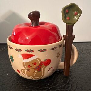 Festive Gingerbread Mug with Apple Lid and Spoon